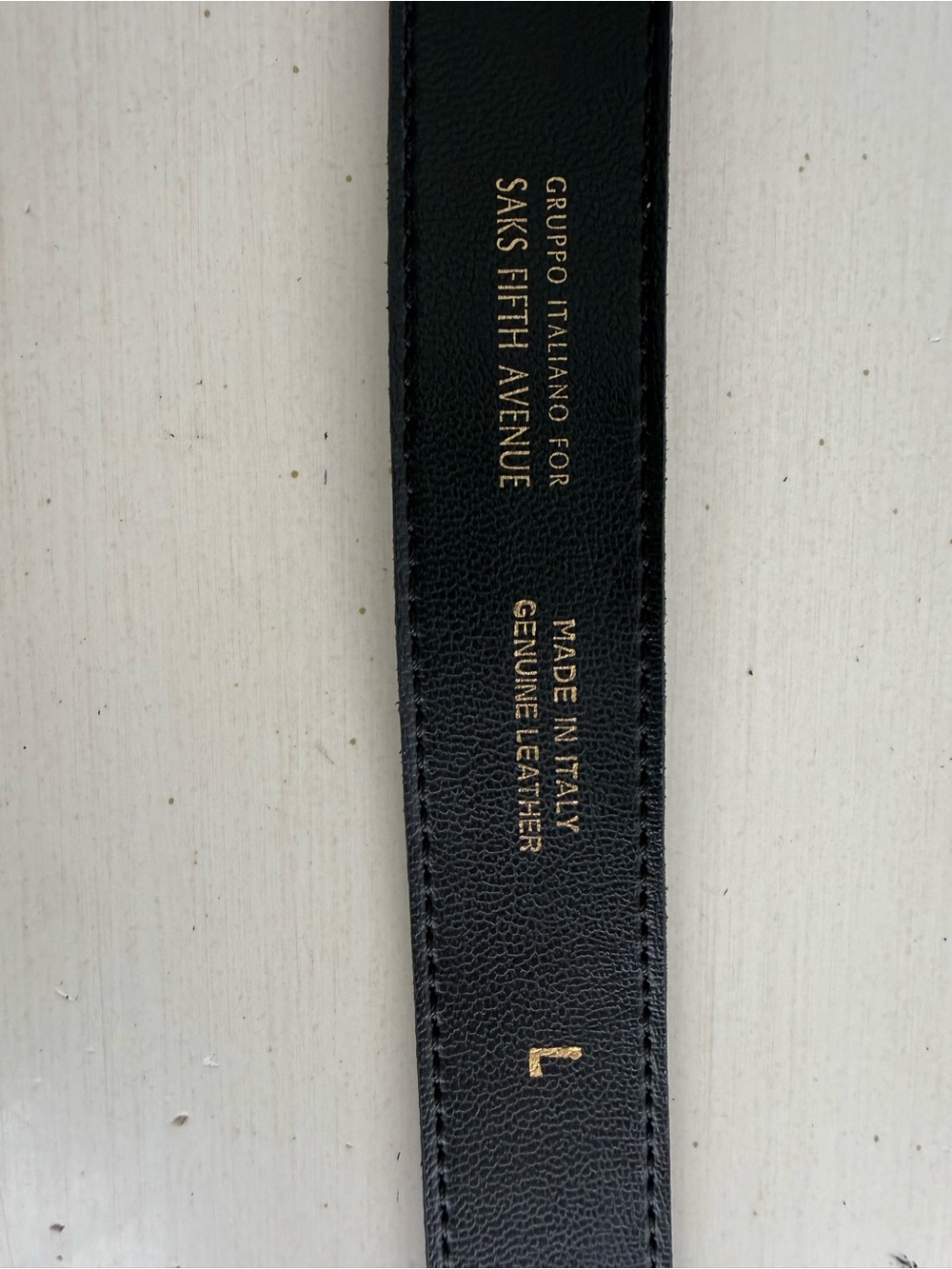 Black Leather Belt with Brushed Gold Buckle - Picture 3 of 4